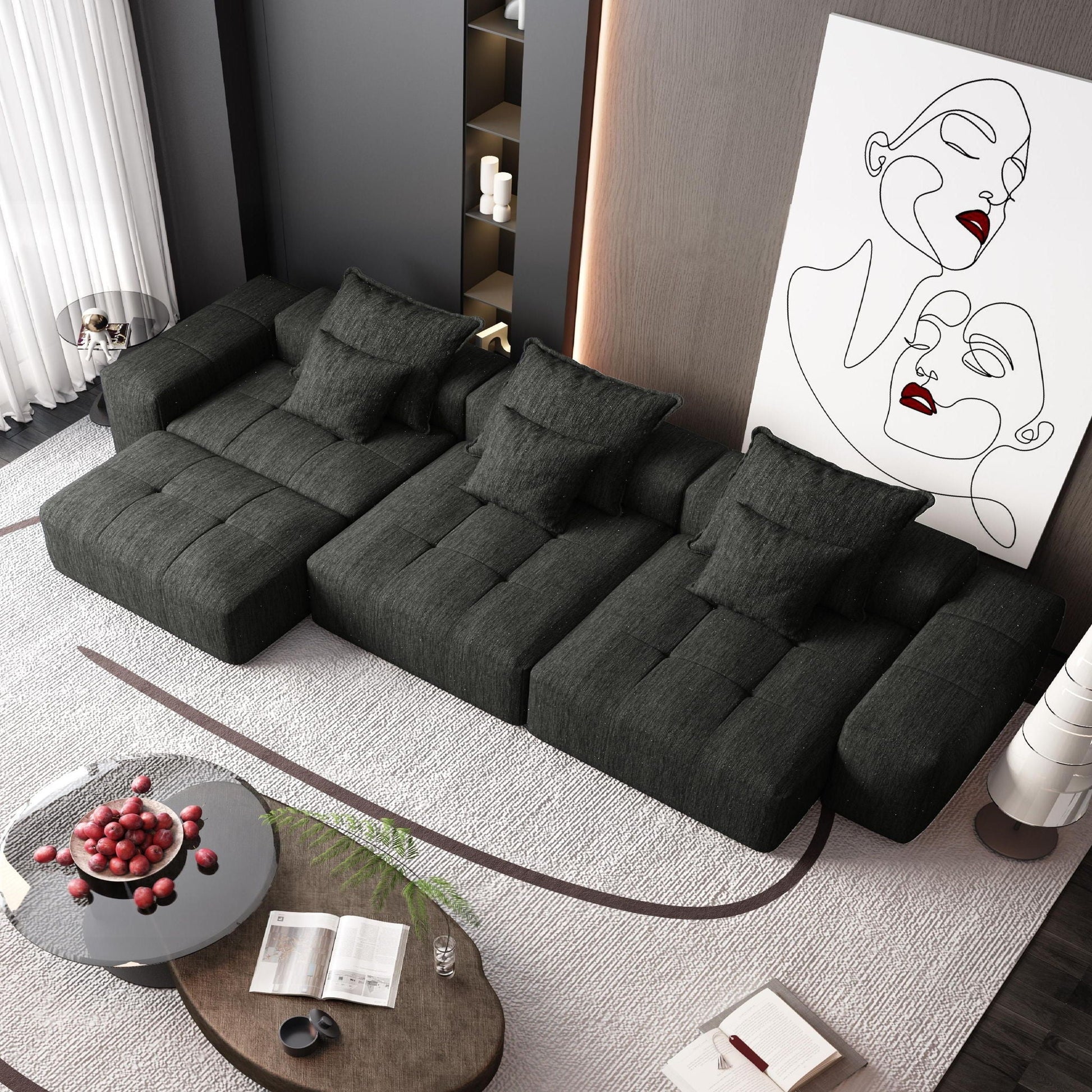 Modern oversized DIY modular sectional sofa with pillows by HouseOfZazla in dark gray on Tampa Home & Garden Store