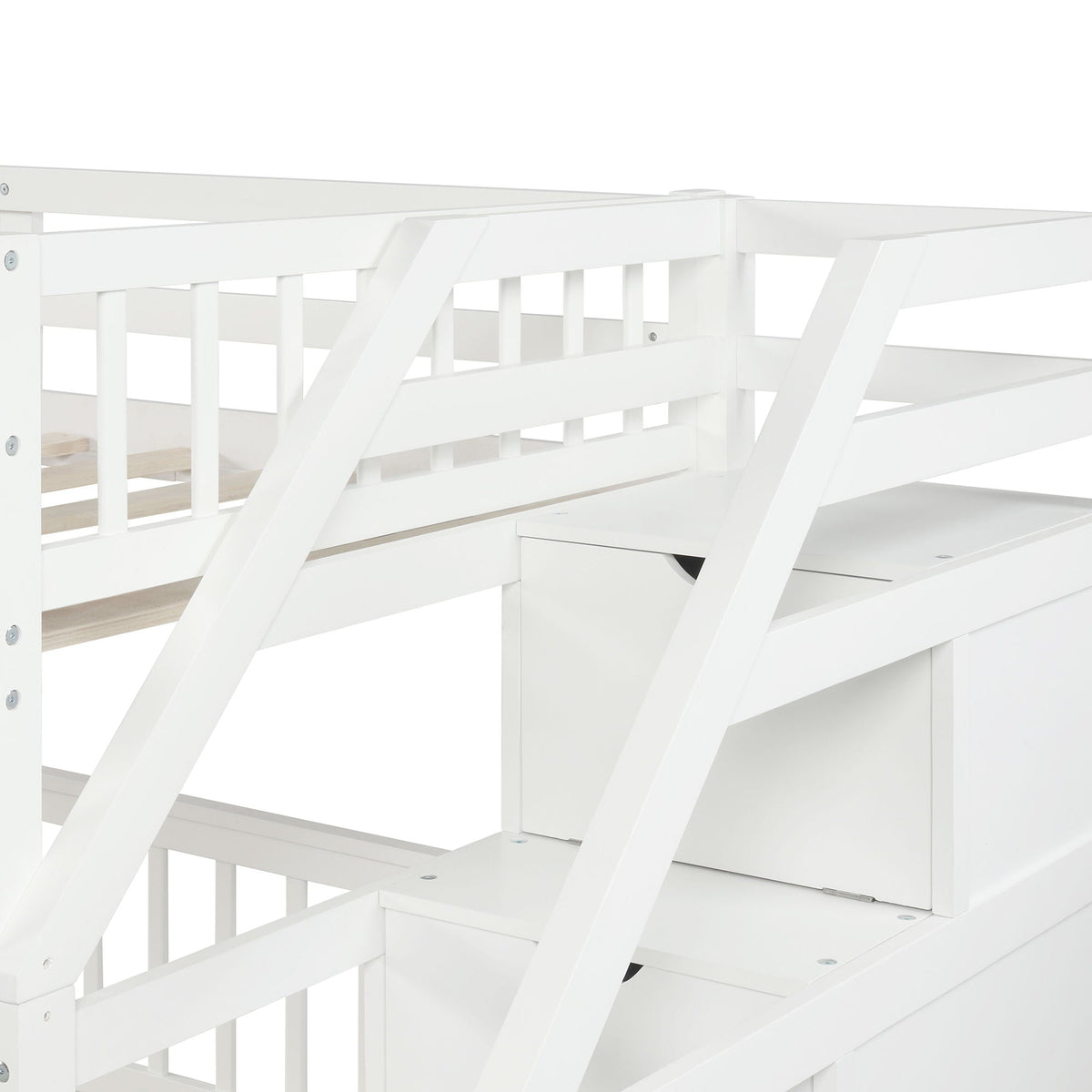 Loft Bed with Staircase and Storage white wood frame HouseOfZazla on Tampa Home & Garden Store