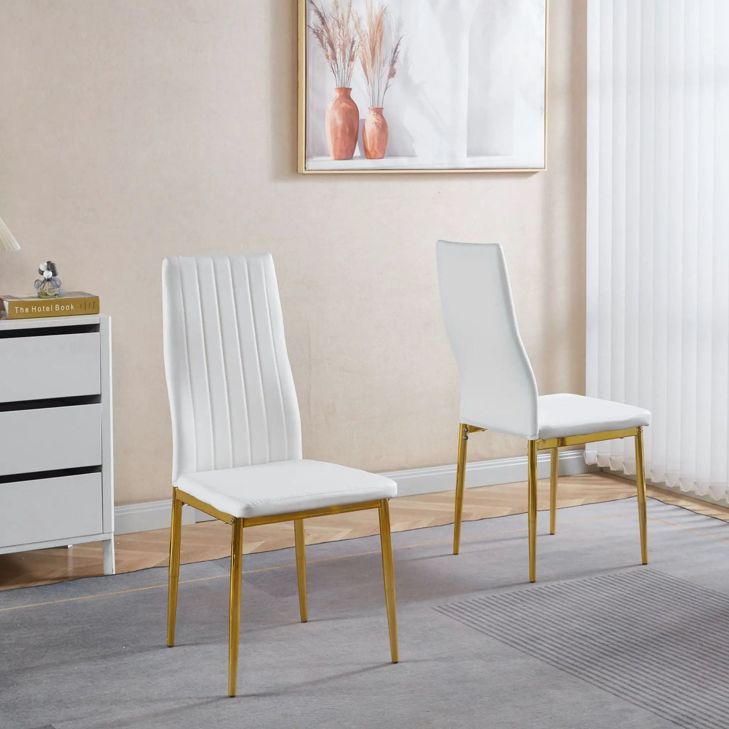 Elegant Legs Dining Chair set of 4 with white upholstered seats and gold metal legs on Tampa Home & Garden Store