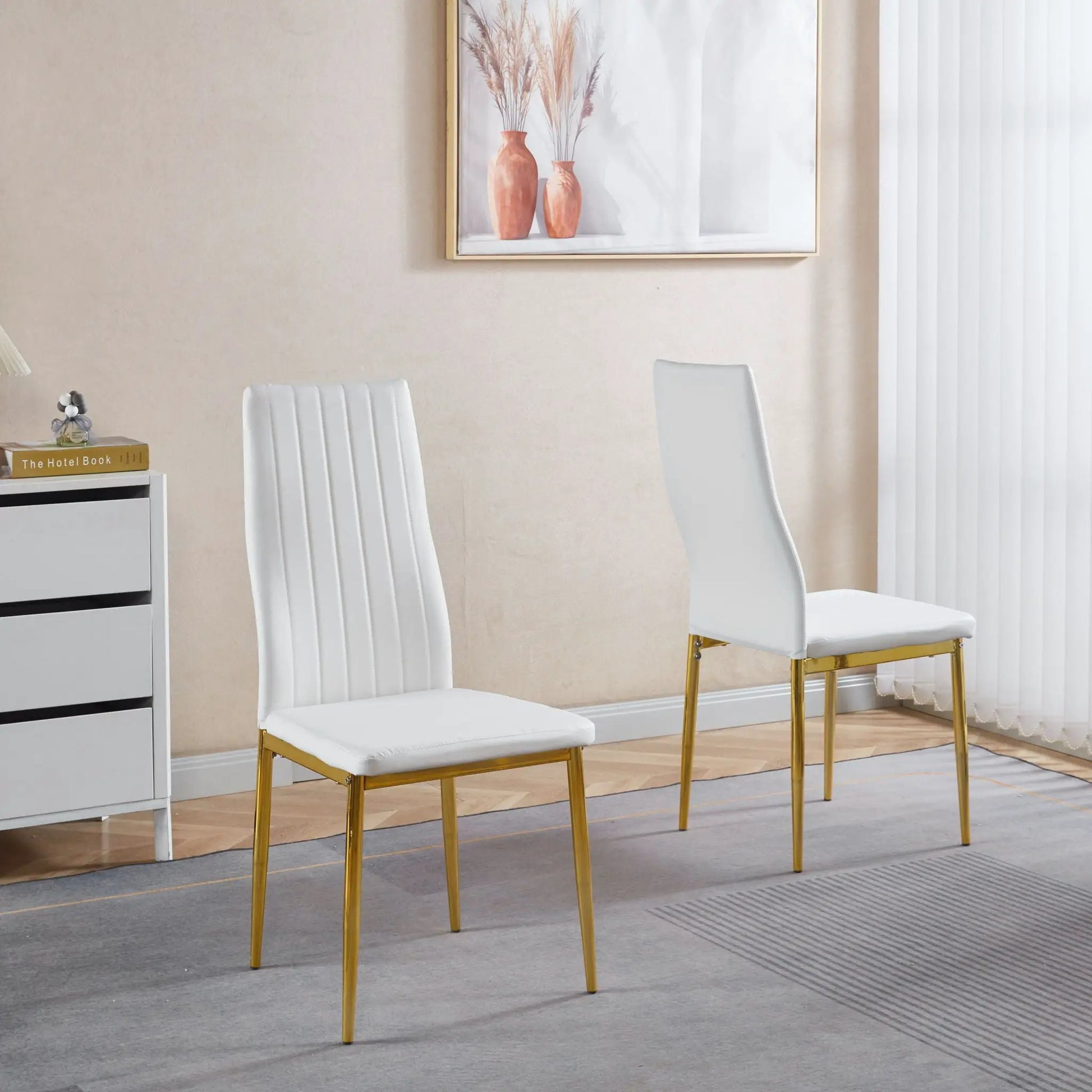 Elegant Legs Dining Chair set of 4 with white upholstered seats and gold metal legs on Tampa Home & Garden Store