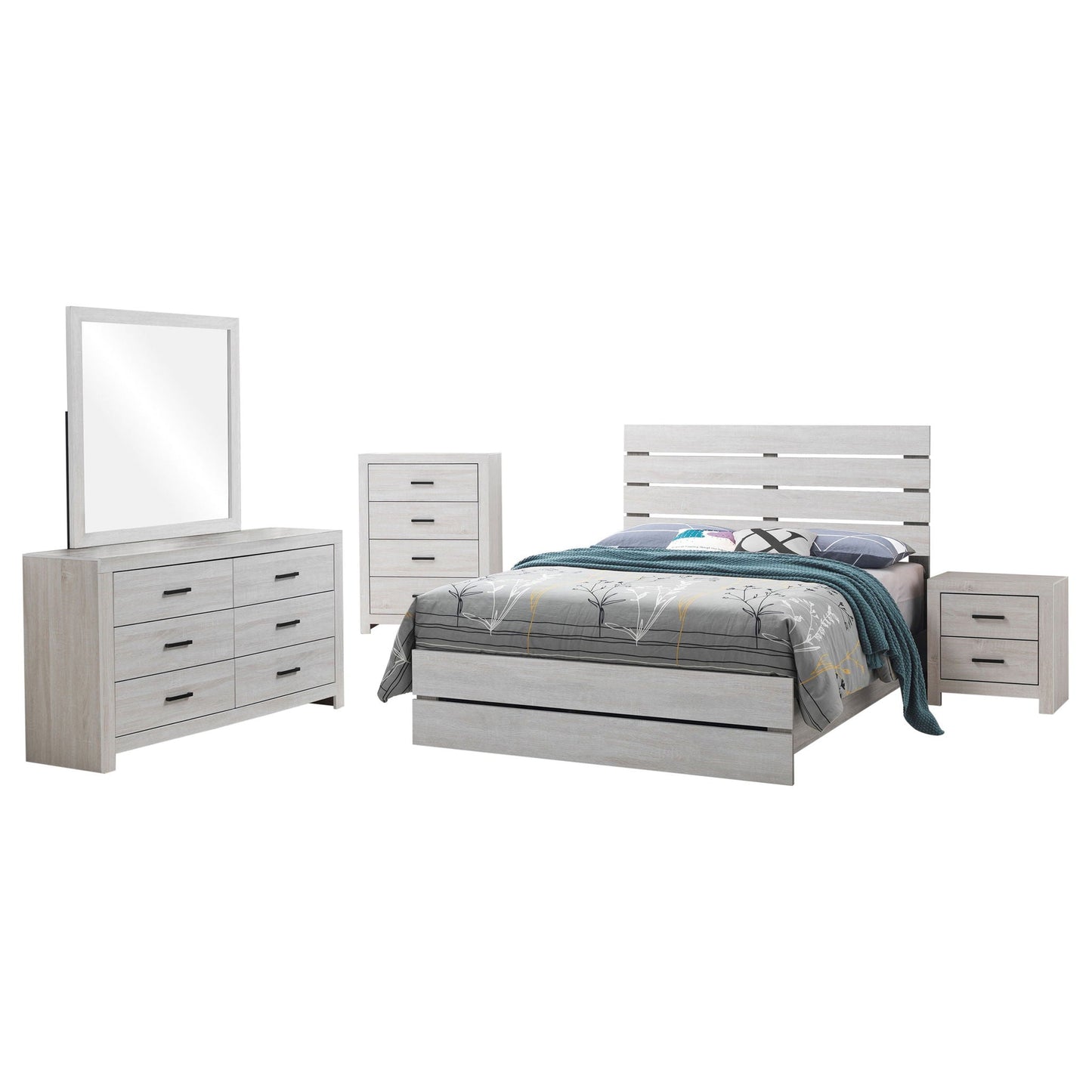 Geary 4-piece bedroom set with slatted headboard in light wood finish by HouseOfZazla on Tampa Home & Garden Store