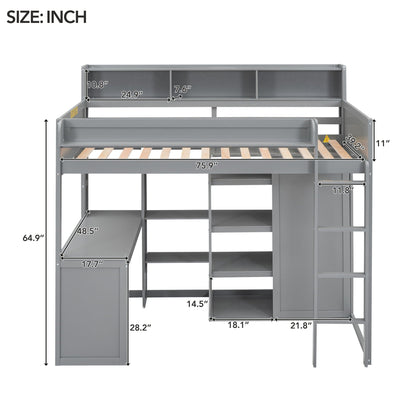 Loft bed with built-in desk, storage shelves and wardrobe in gray metal frame by HouseOfZazla on Tampa Home & Garden Store