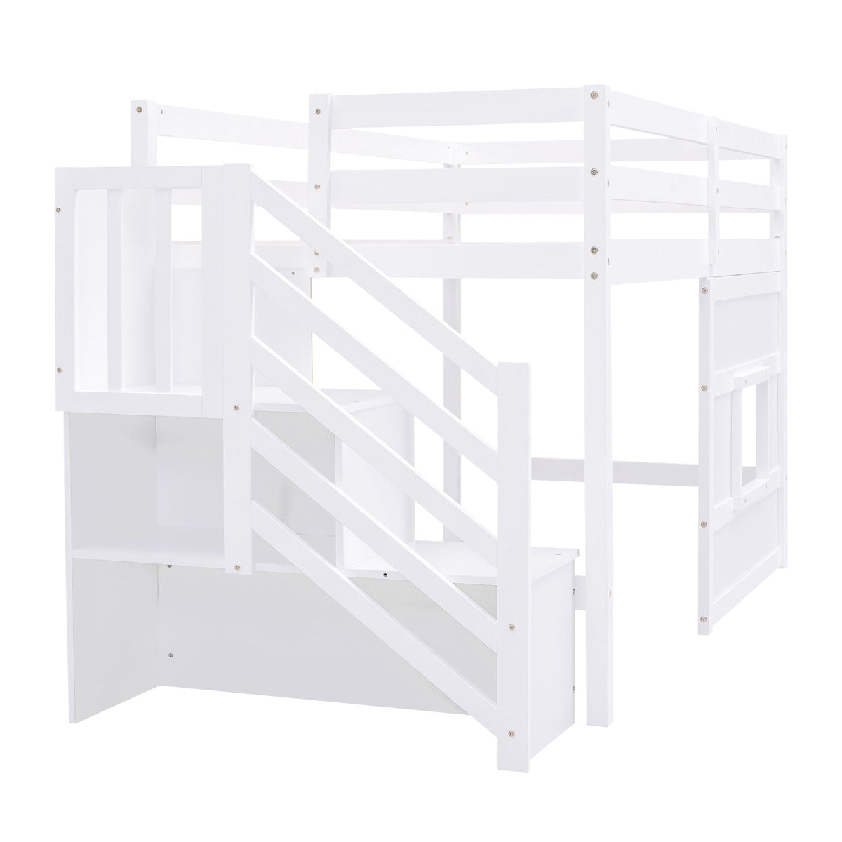 Loft bed with storage staircase in white finish by HouseOfZazla on Tampa Home & Garden Store