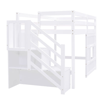 Loft bed with storage staircase in white finish by HouseOfZazla on Tampa Home & Garden Store