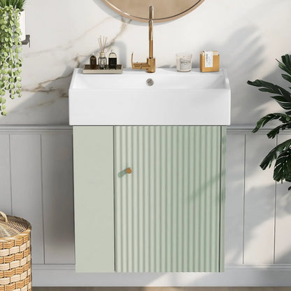 Compact Modern Floating Vanity with Ceramic Basin