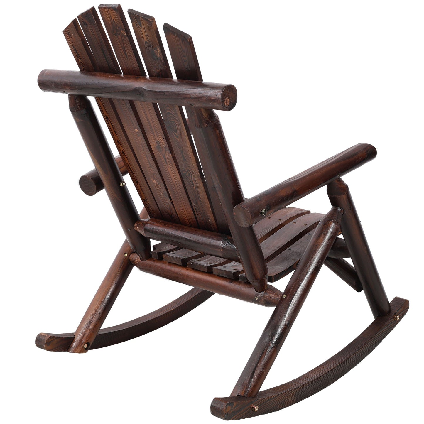 Durable Wooden Porch Rocker by HouseOfZazla with dark stained fir logs and curved rockers on Tampa Home & Garden Store