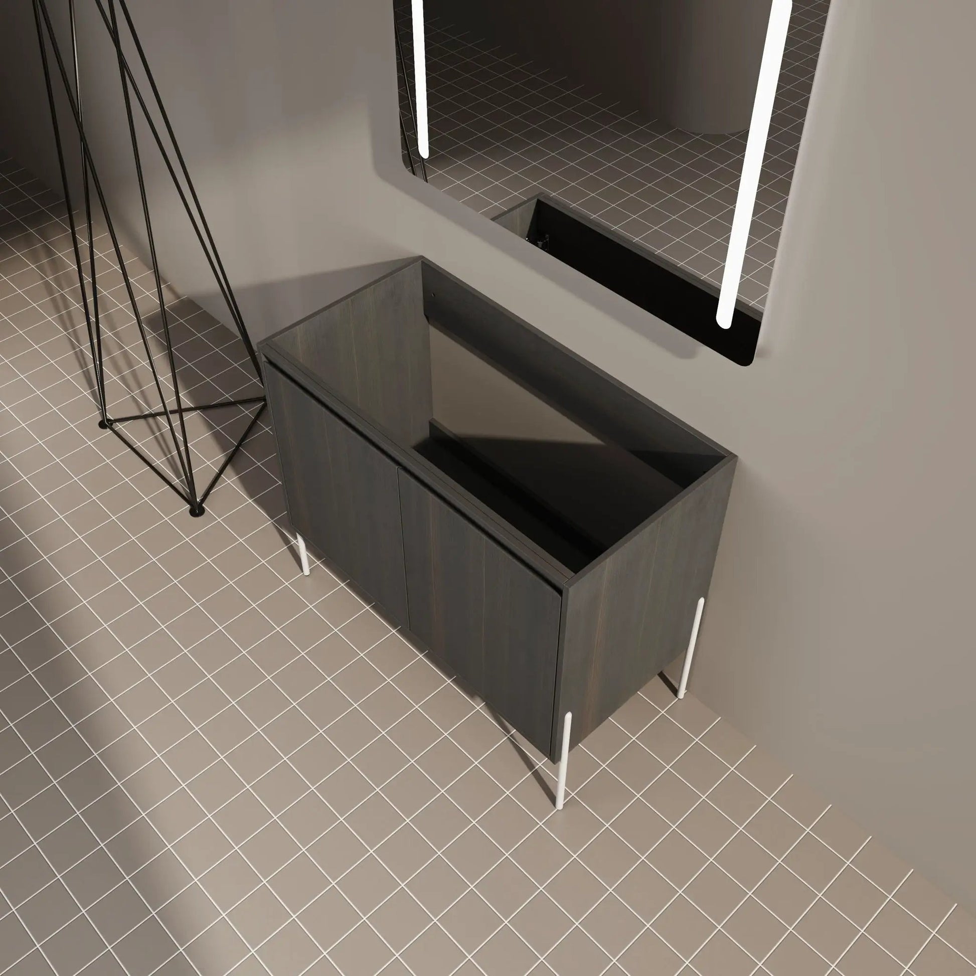 Freestanding gray bathroom vanity with soft-close cabinet doors by Unique Piece Furniture on Tampa Home & Garden Store