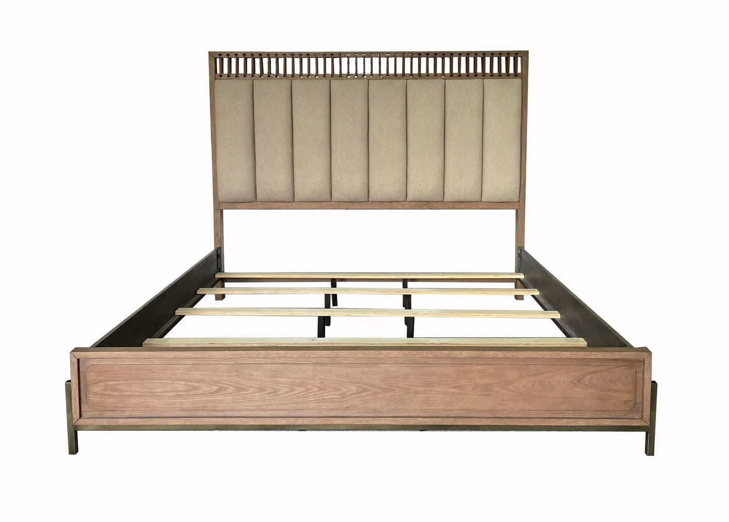 Elegant Upholstered Strap Panel Bed Latte Finish