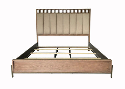 Elegant Upholstered Strap Panel Bed Latte Finish