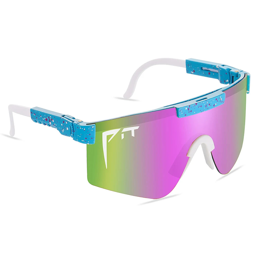 Pit Viper sunglasses UV400 with blue speckled frame and mirrored rainbow lens BikerZoneZ on Tampa Home & Garden Store