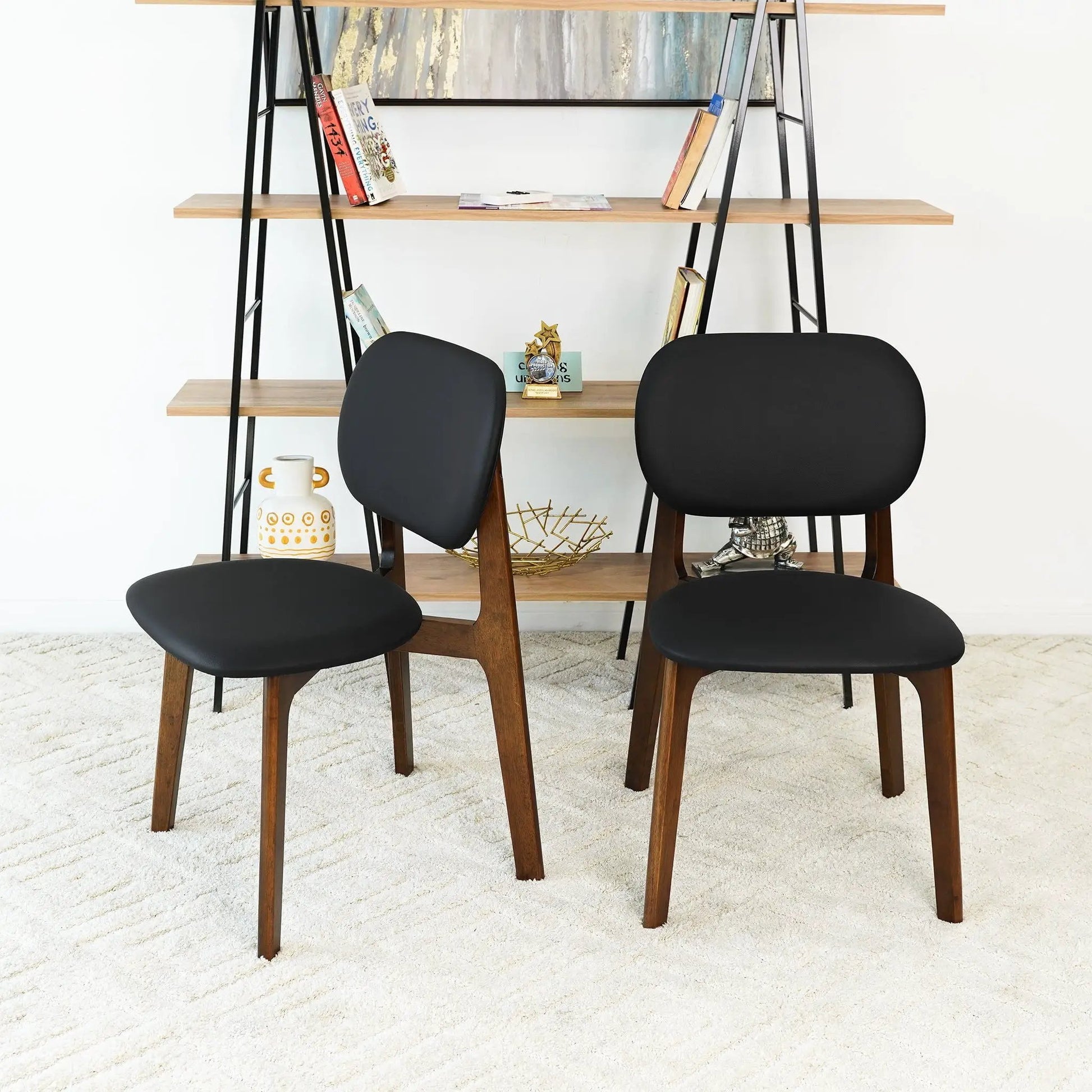 Kelsey Stylish Dining Chair set of 2 with black seats and wooden legs on Tampa Home & Garden Store