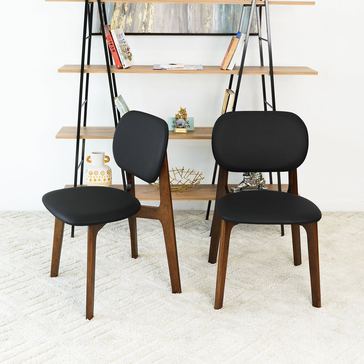 Kelsey Stylish Dining Chair Set of 2 with solid wood frame, black seats and brown legs on Tampa Home & Garden Store