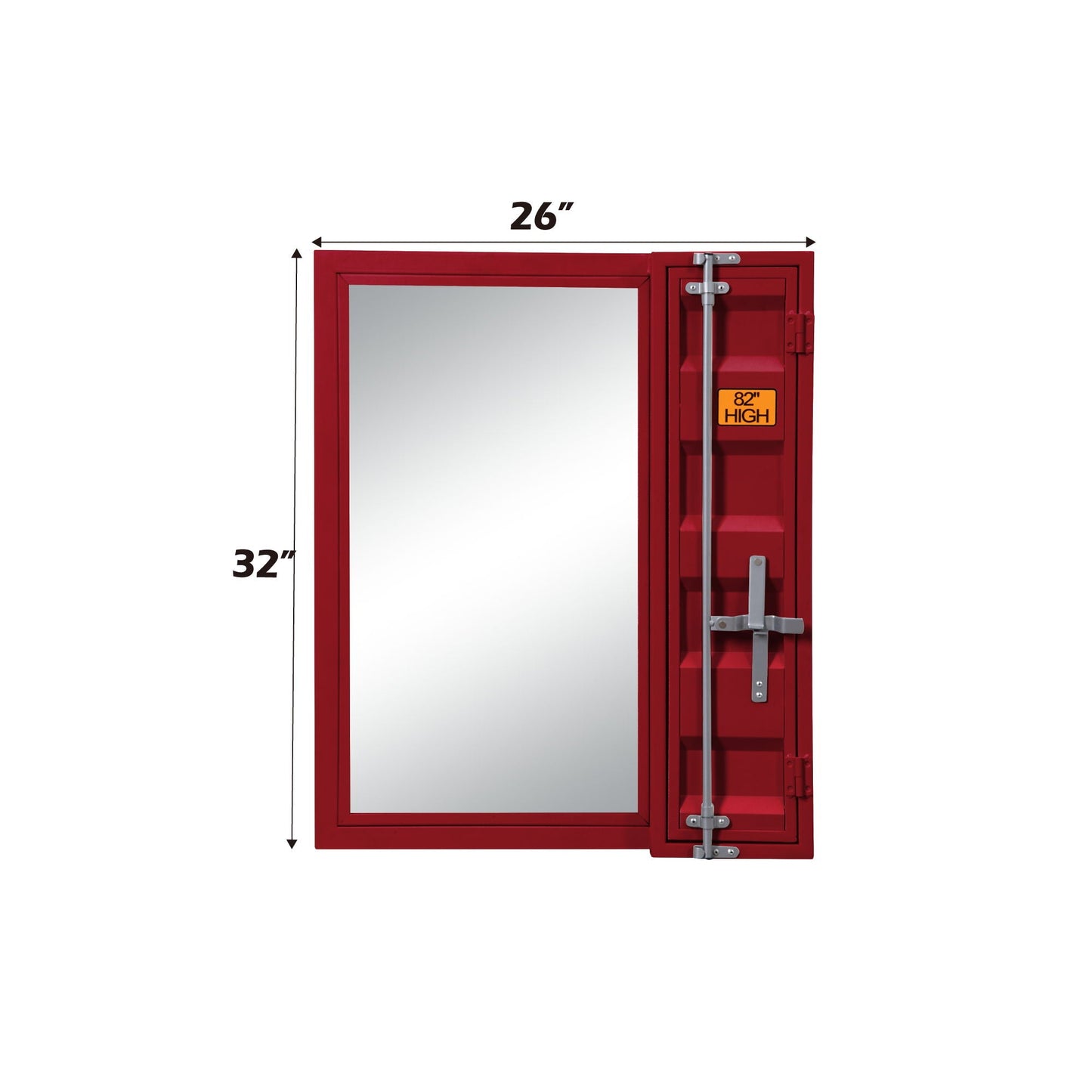 Cargo Vanity Mirror storage trunk by HouseOfZazla in red with mirrored cabinet hardware on Tampa Home & Garden Store