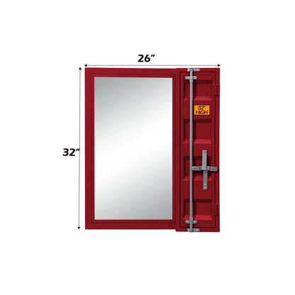 Cargo Vanity Mirror storage trunk by HouseOfZazla in red with mirrored cabinet hardware on Tampa Home & Garden Store