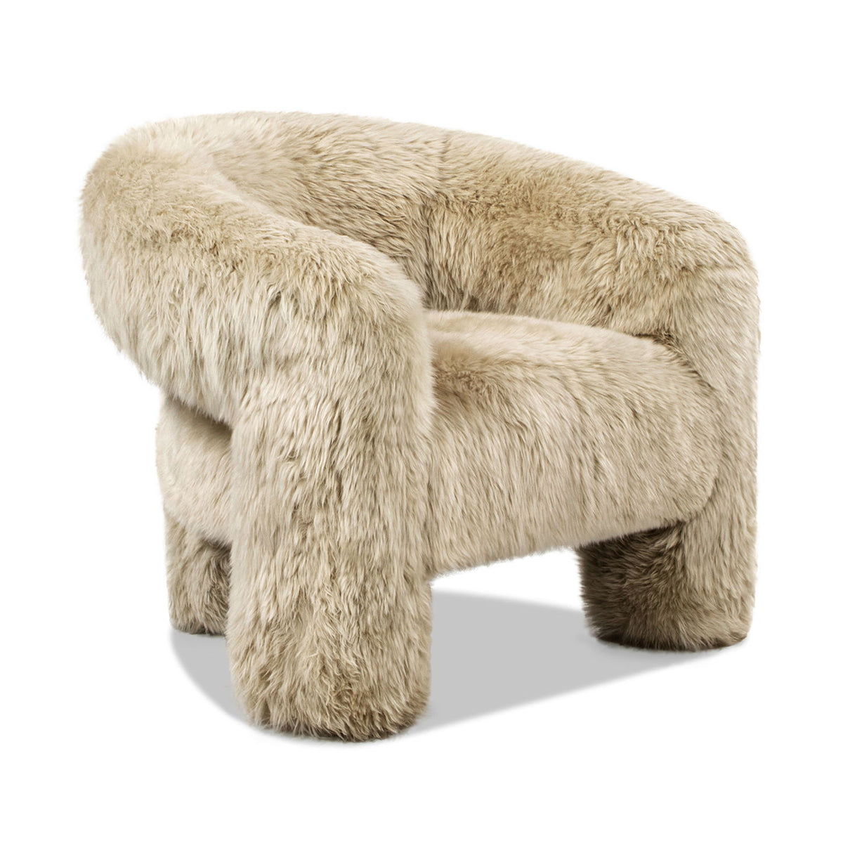 Genuine sheepskin fur accent chair with natural blonde barrel back and sculptural base on Tampa Home & Garden Store