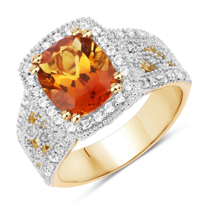 Ring with oval citrine center, white topaz halo, sterling silver with yellow gold accents on Tampa Home & Garden Store