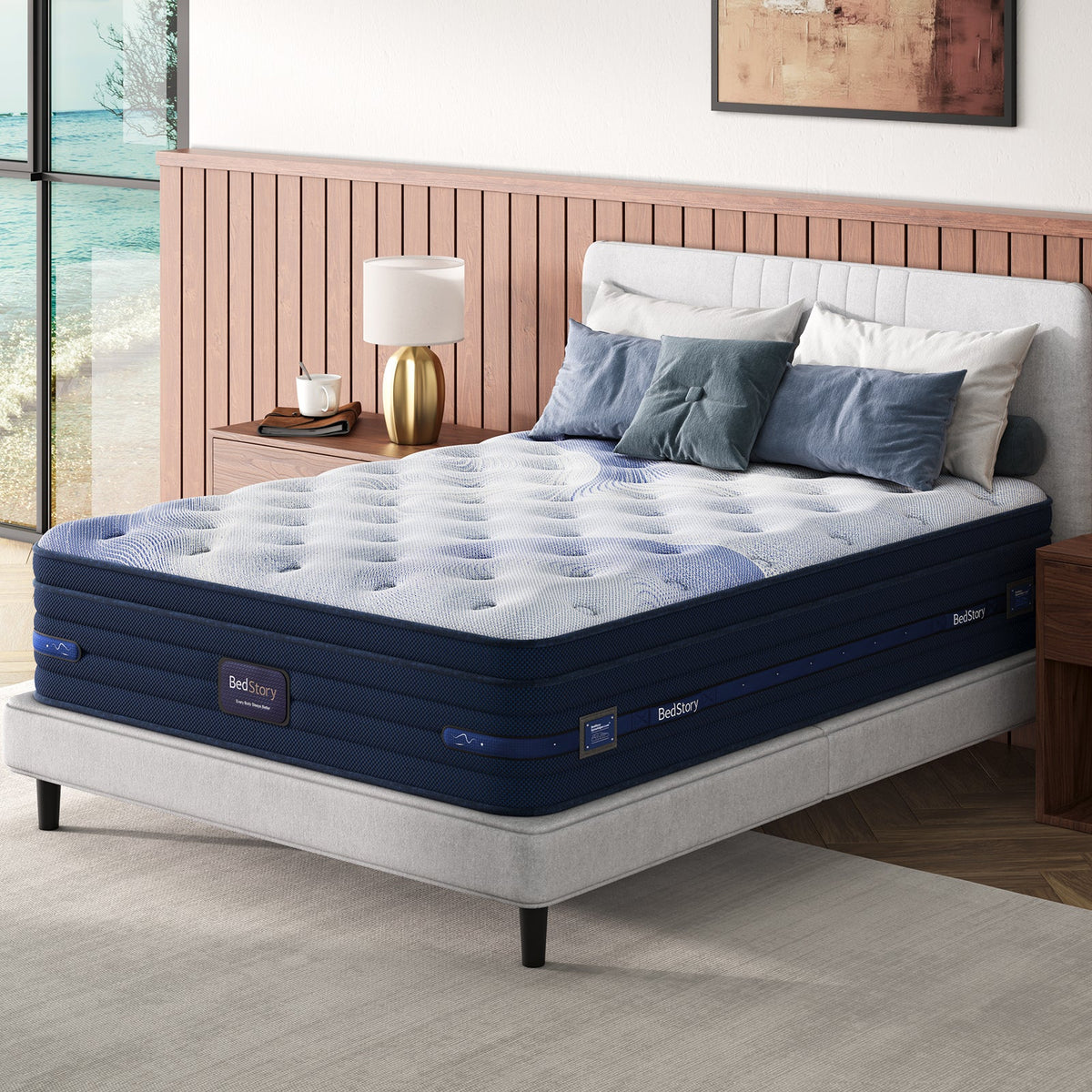 BedStory Spine Align Pro 13 Twin Firm Cooling Hybrid Mattress navy blue accents on Tampa Home & Garden Store