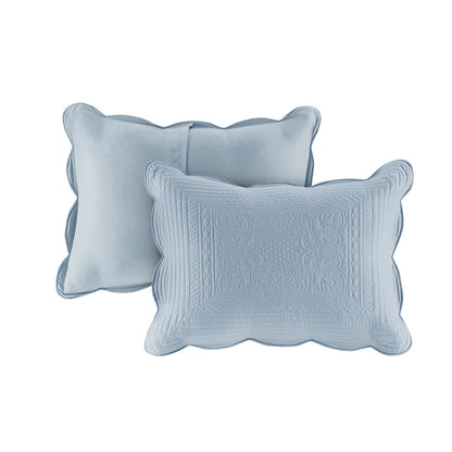 3 Piece Reversible Scalloped Edge Quilt Set Blue with scalloped pillows on Tampa Home & Garden Store