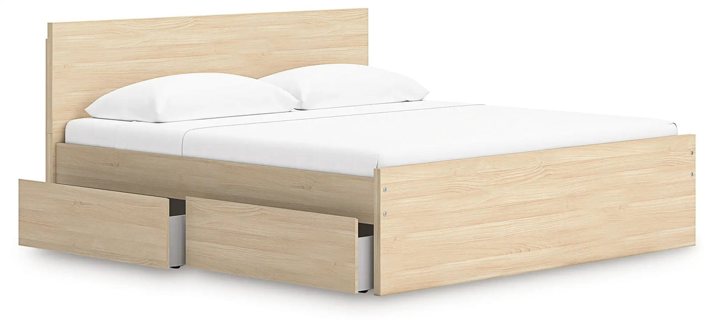 Onita panel platform bed with 2 under-bed drawers in light oak by Unique Piece Furniture on Tampa Home & Garden Store