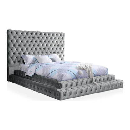 Tufted headboard platform bed with upholstered gray frame by Unique Piece Furniture on Tampa Home & Garden Store