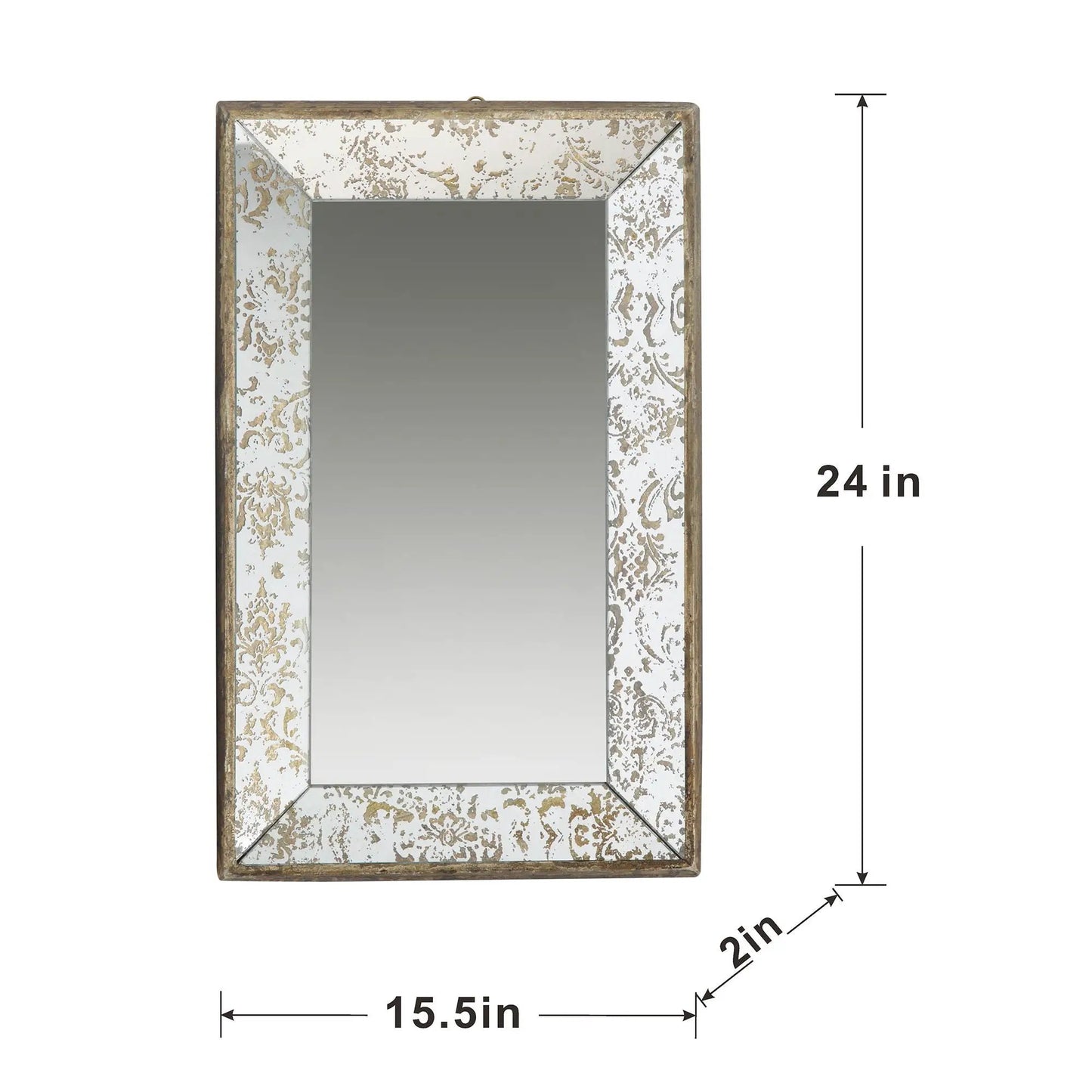 Antique rectangle wall mirror with floral distressed white and gold frame and mirrored tray on Tampa Home & Garden Store