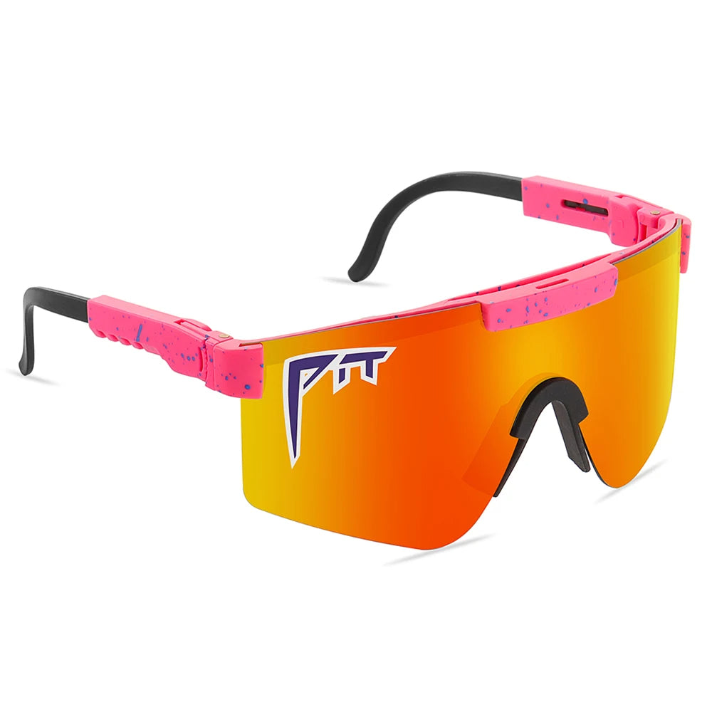 Pit Viper sunglasses UV400 pink frame with orange lens and Pit Viper logo on Tampa Home & Garden Store