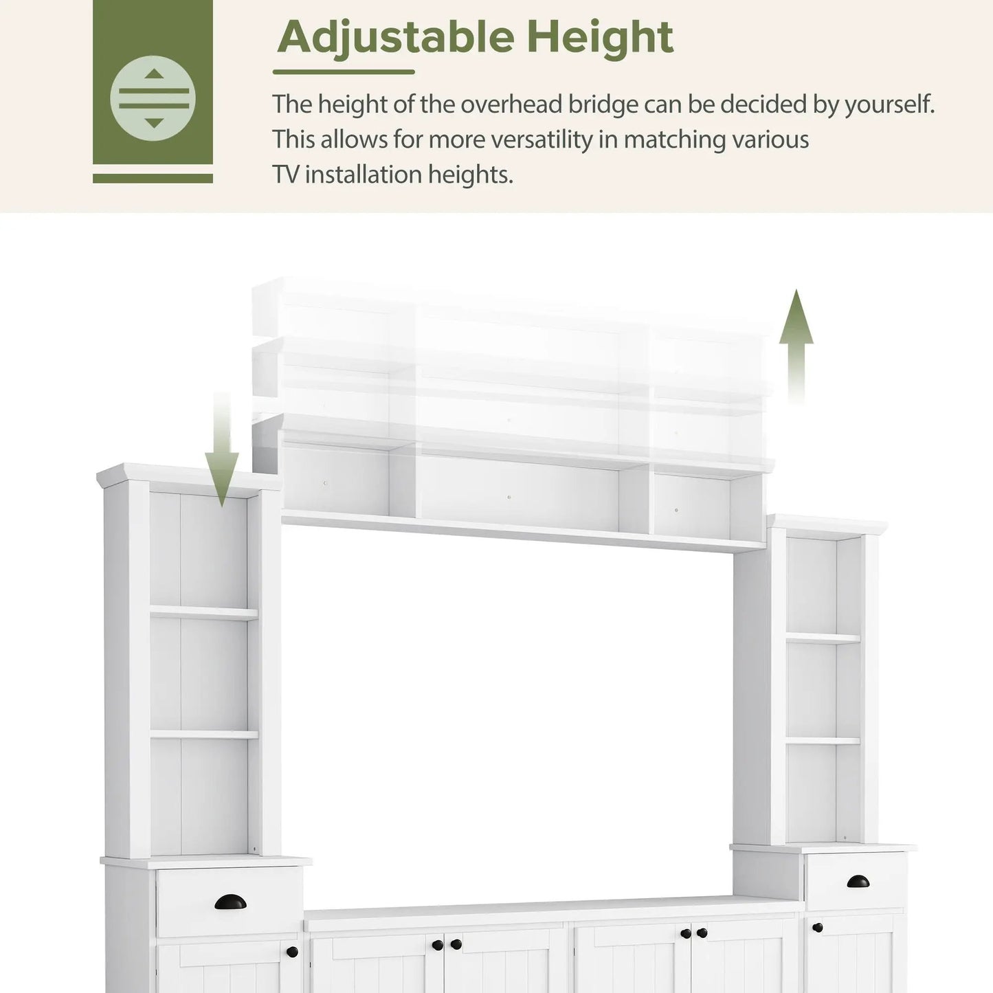 Entertainment wall unit white with bridge for TVs up to 75in, Unique Piece Furniture on Tampa Home & Garden Store