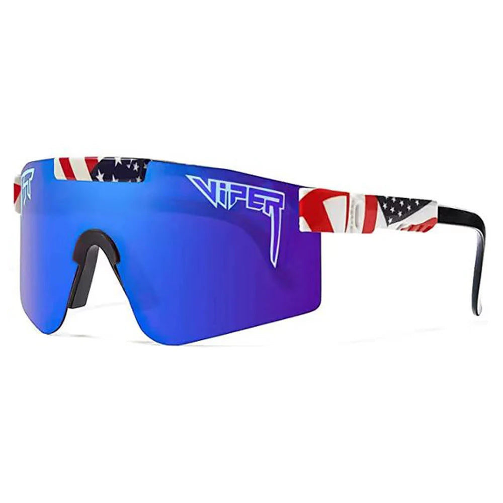 Pit Viper Sunglasses UV400 by BikerZoneZ with blue-purple mirrored lens and US flag strap on Tampa Home & Garden Store