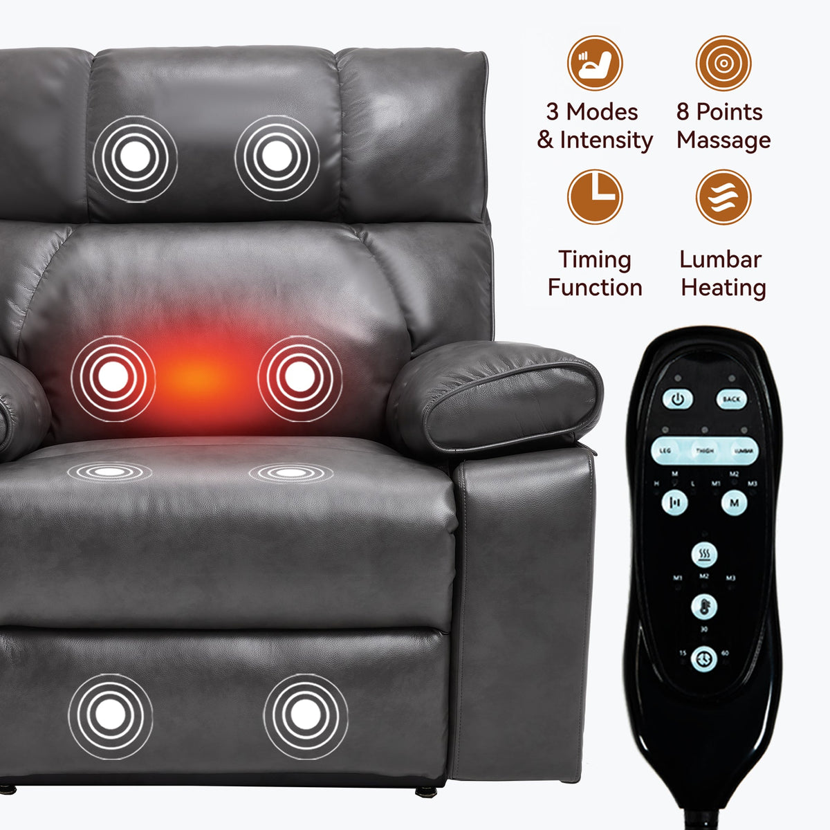 ComfortMax Dark Oversized Lift Recliner Chair by HouseOfZazla, dark gray leather with remote on Tampa Home & Garden Store