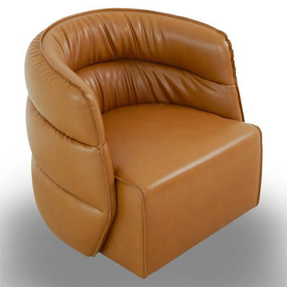 Walden Swivel Chair tan leather with curved back and padded arms on Tampa Home & Garden Store