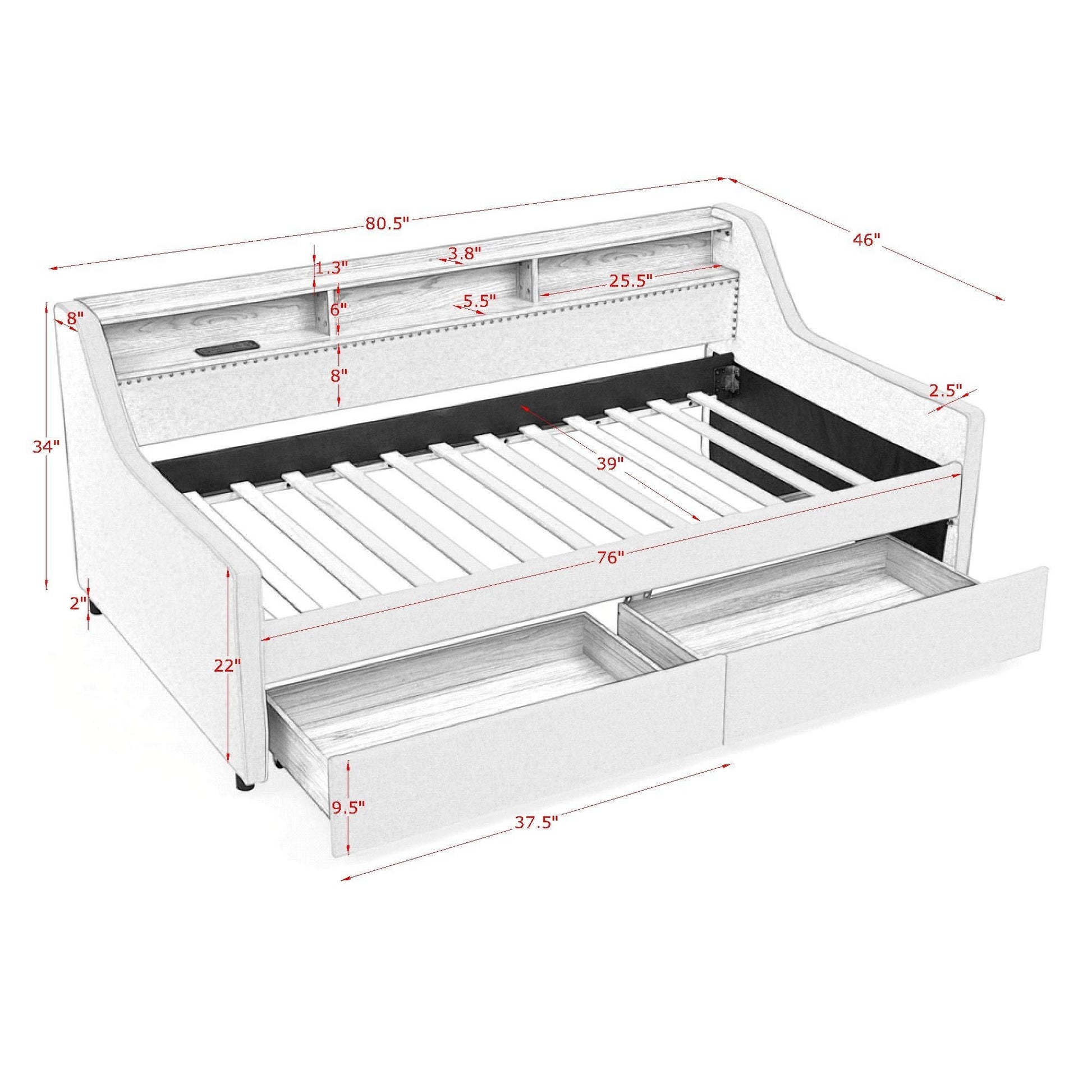 Twin beige upholstered storage bed with LED lights and drawers HouseOfZazla on Tampa Home & Garden Store