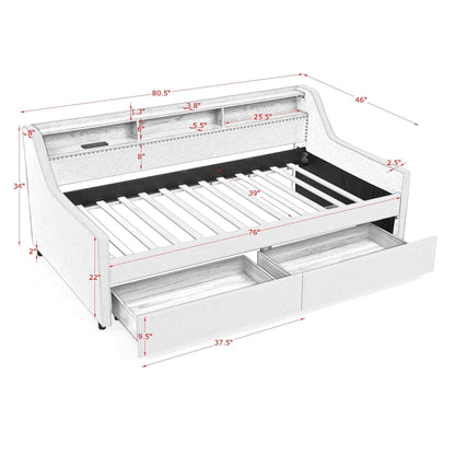 Twin beige upholstered storage bed with LED lights and drawers HouseOfZazla on Tampa Home & Garden Store