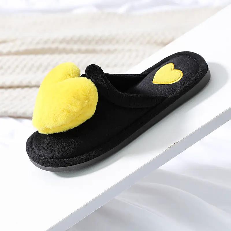 Black fuzzy slide home slipper with yellow heart pom-pom by FLIPSTYLEZLLC on Tampa Home & Garden Store