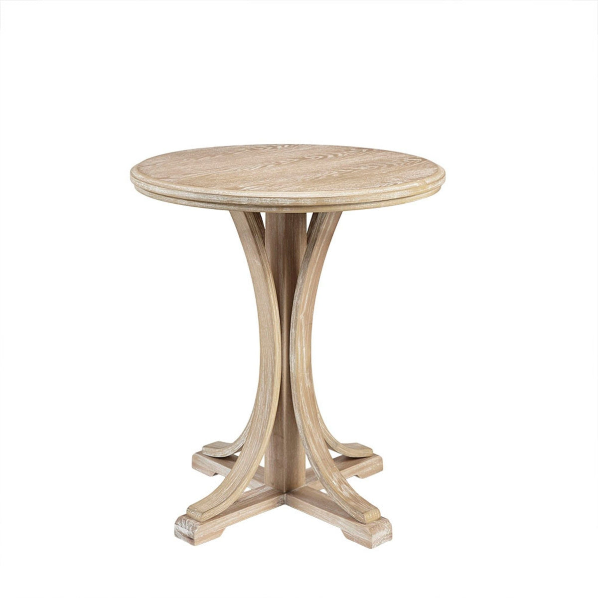 Round accent table with ash veneer top and natural solid wood pedestal base on Tampa Home & Garden Store