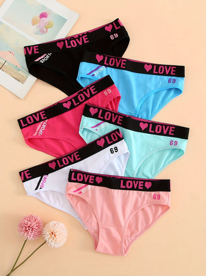 Stevvex 6-pack cotton bikini briefs, colorful mix with LOVE waistband and 69 print on Tampa Home & Garden Store