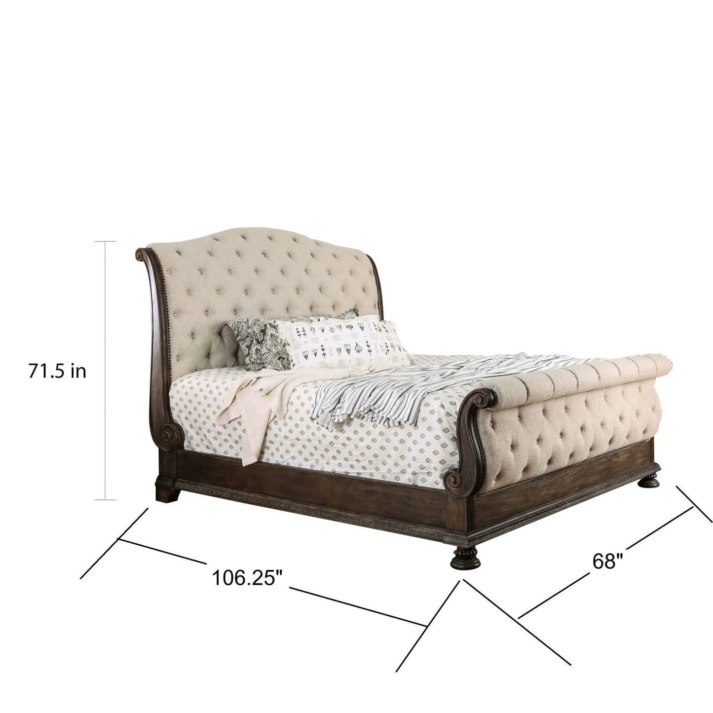 Bed With Button Tufted Headboard and Footboard