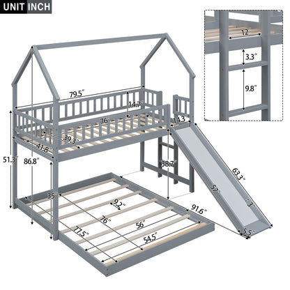 House Bunk Bed With Slide And Built In Ladder gray finish by HouseOfZazla on Tampa Home & Garden Store