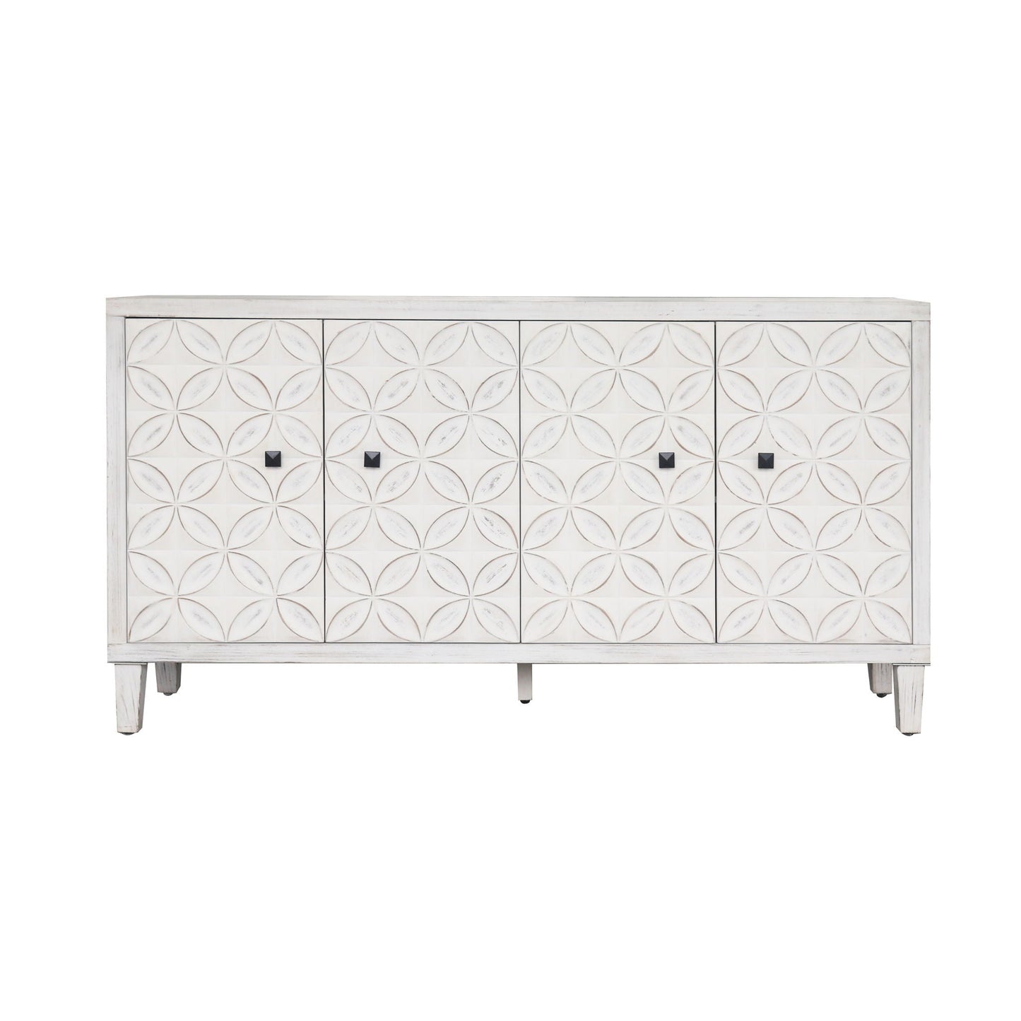 White Wash 4 Door Wooden Accent Cabinet for Home