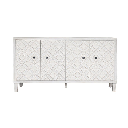 White Wash 4 Door Wooden Accent Cabinet for Home