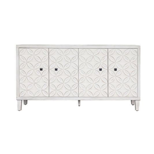Accent cabinet 4-door white wash sideboard with circular pattern doors on Tampa Home & Garden Store