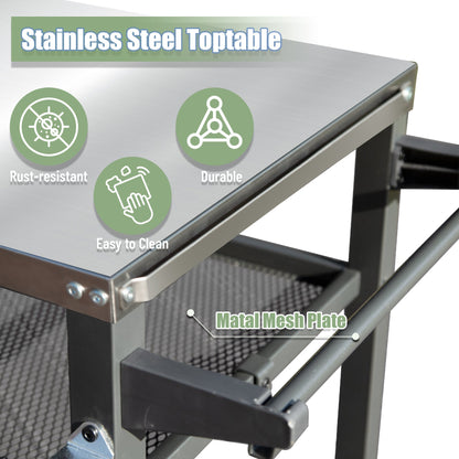 Stainless 3 Shelf Grill Table with Wheels