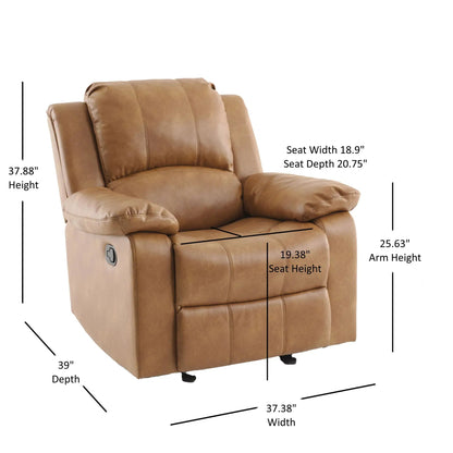 Charlotte Glider Recliner by Unique Piece Furniture in tan leather upholstery on Tampa Home & Garden Store