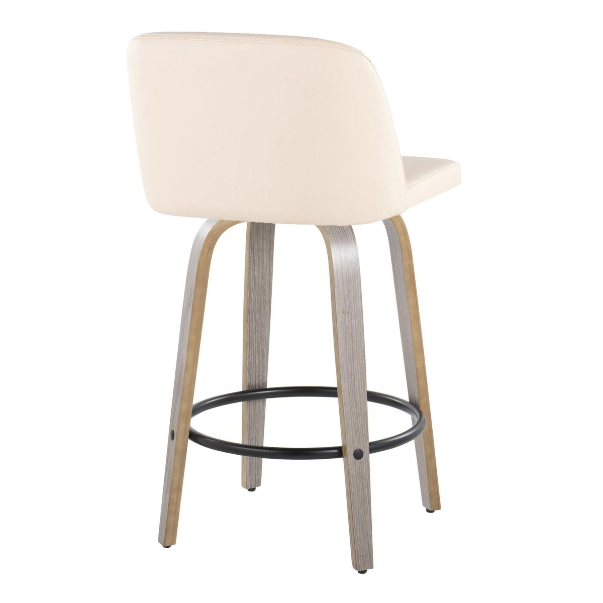 Toriano contemporary fixed-height counter stools set of 2 in beige faux leather with wood legs on Tampa Home & Garden Store