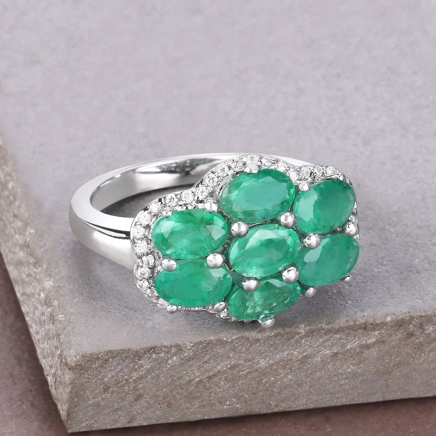 Ring, 3.33ct Zambian emerald cluster with white zircon halo in .925 sterling silver by Bids.com on Tampa Home & Garden Store