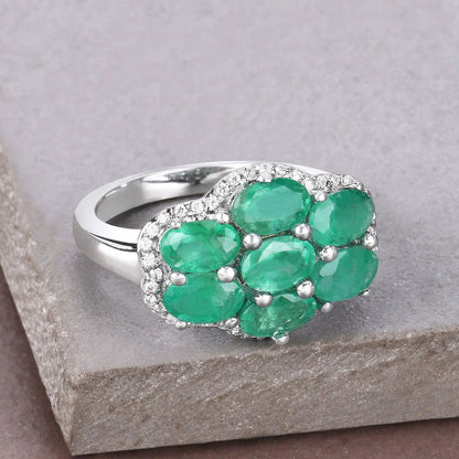 Ring, 3.33ct Zambian emerald cluster with white zircon halo in .925 sterling silver by Bids.com on Tampa Home & Garden Store