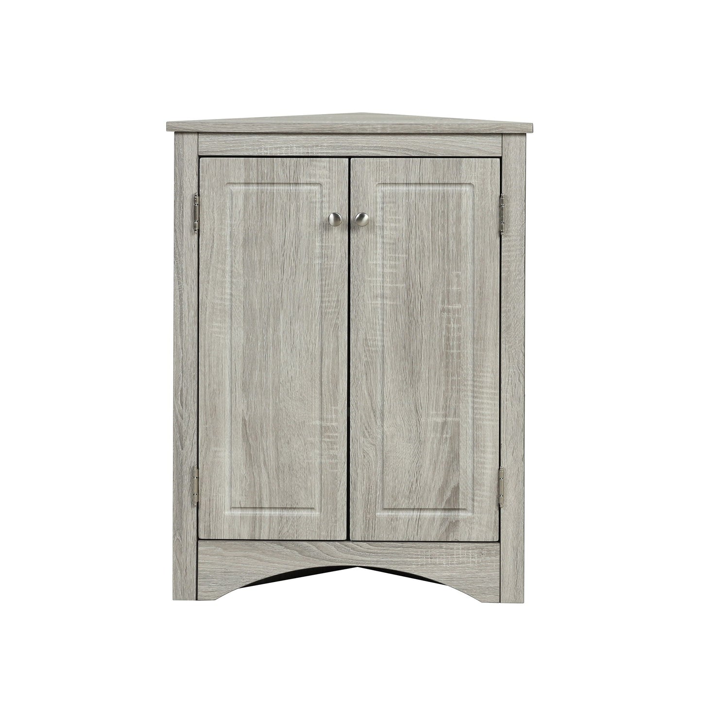 Triangle bathroom storage cabinet with top drawer and 2 doors in gray woodgrain finish on Tampa Home & Garden Store