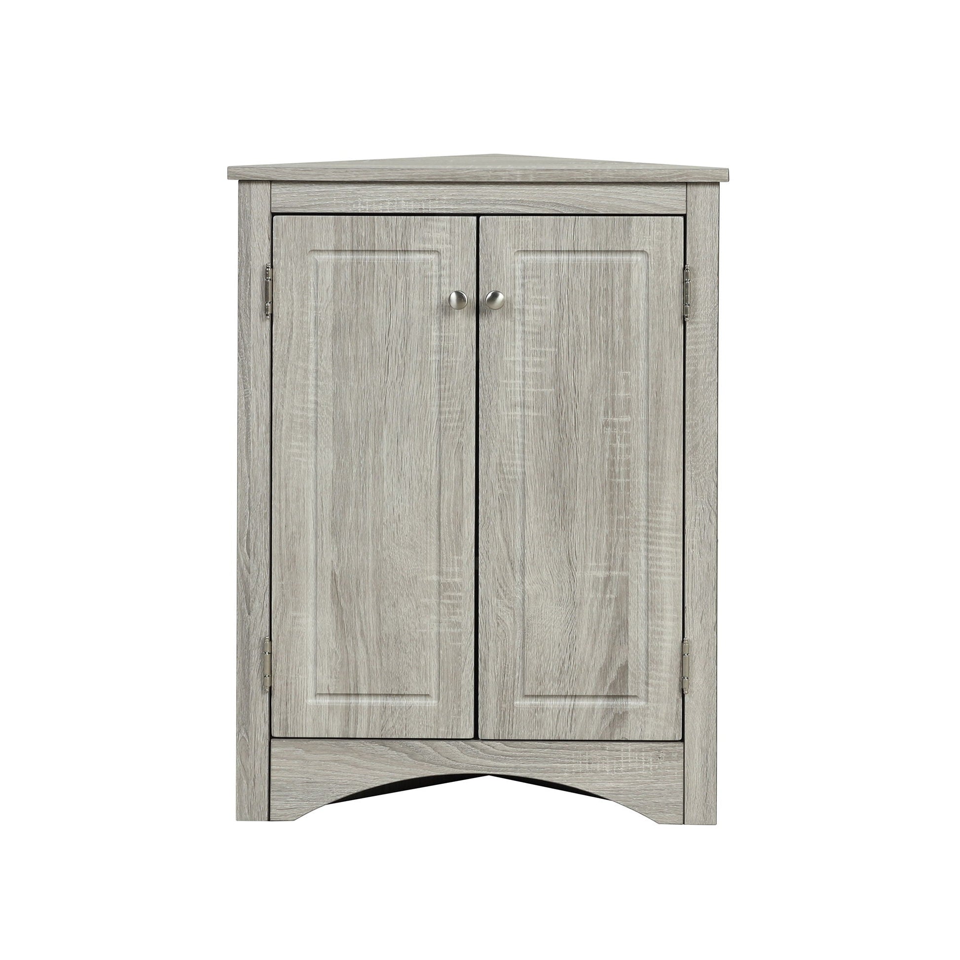Triangle bathroom storage cabinet with top drawer and 2 doors in gray woodgrain finish on Tampa Home & Garden Store