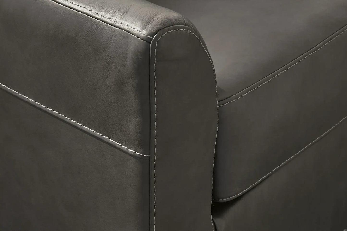 Valderno 2-Piece Sectional with Raf Corner Chaise Fog leather close-up of stitched arm on Tampa Home & Garden Store