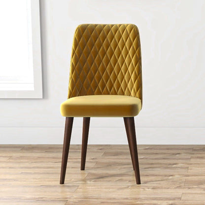 Mid-Century Modern dining chair set of 2, mustard quilted upholstery with dark wood legs on Tampa Home & Garden Store