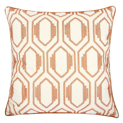 Geometric Embroidered Throw Pillow Rust Unique Piece Furniture with rust stitch piped edge on Tampa Home & Garden Store